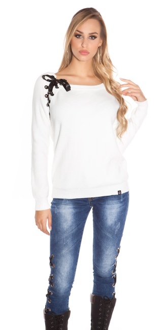Trendy Oversize sweater with lacing White